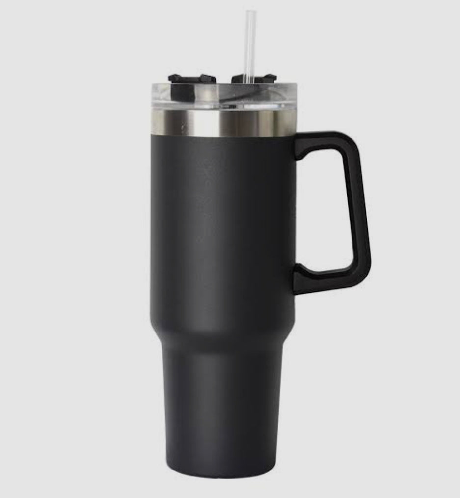 Rash Enterprise black coffee tumbler with handle and clear lid with straw for home and kitchen