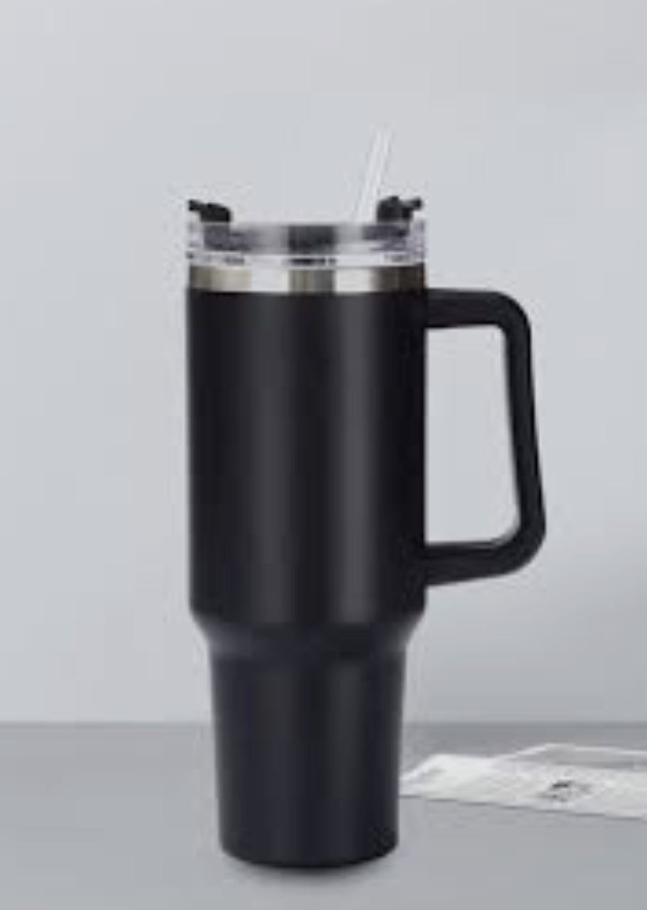 Black Rash Enterprise Coffee Tumbler with handle and clear lid for hot and cold beverages
