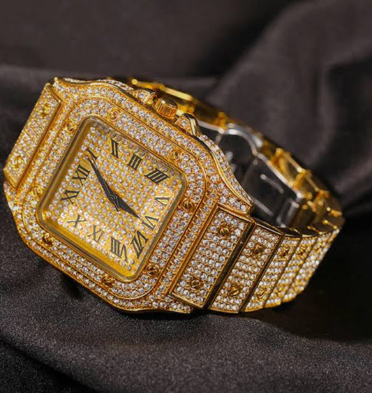 Aujla Golden Watch by Rash Enterprise men's watch with gold tone and encrusted with sparkling crystals