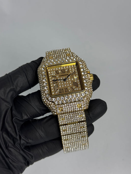 Aujla Golden Watch by Rash Enterprise with gold tone and crystal embellishments on band and face