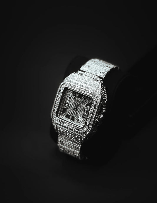 Rash Enterprise Aujla Watch men's luxury silver-tone watch encrusted with diamonds