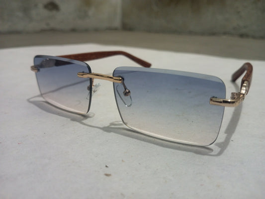 Rash Enterprise CARTIER WOODEN SUNGLASSES with rimless gradient blue lenses and wooden temple arms
