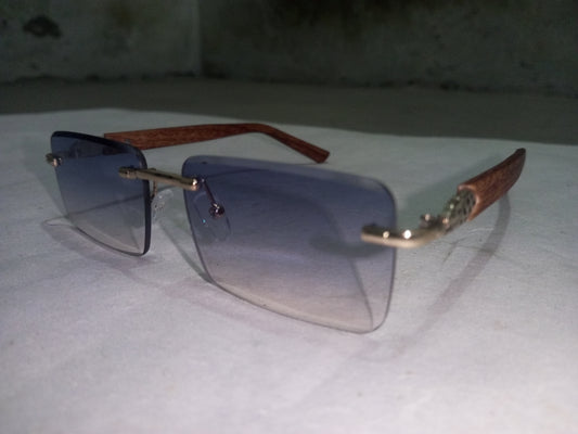 Rash Enterprise CARTIER WOODEN SUNGLASSES with gradient blue lenses and brown wooden arms