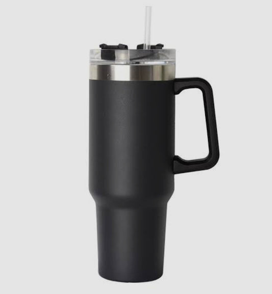 Rash Enterprise black coffee tumbler with handle and clear lid with straw for home and kitchen