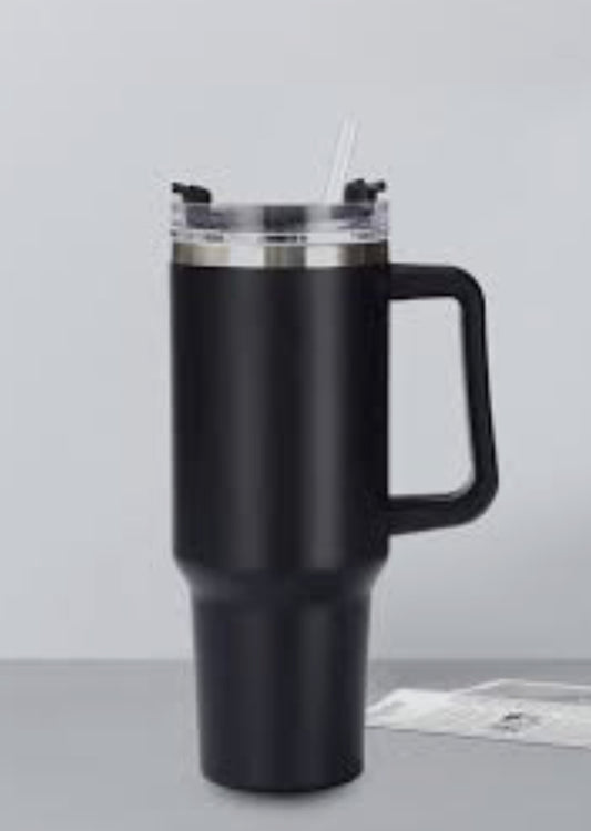Black Rash Enterprise Coffee Tumbler with handle and clear lid for hot and cold beverages